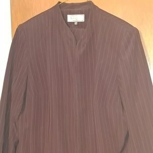 Dark brown pinstripe lined pants suit